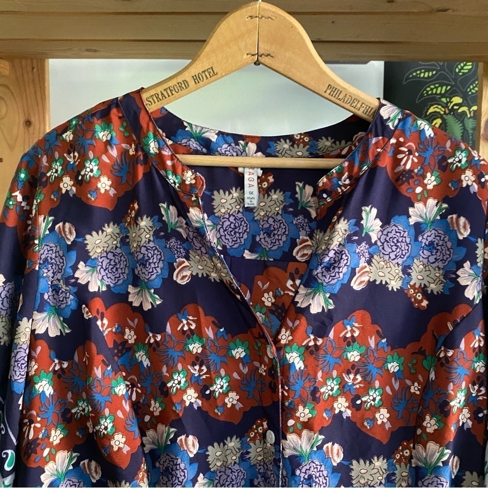 Anthropologie Raga Blue Floral Button Down Midi Shirt Dress 1X - Picture 6 of 16